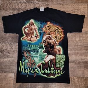 Vintage 90s Tan Tan Mayan Culture T-Shirt Medium All Over Print Mexico 2000